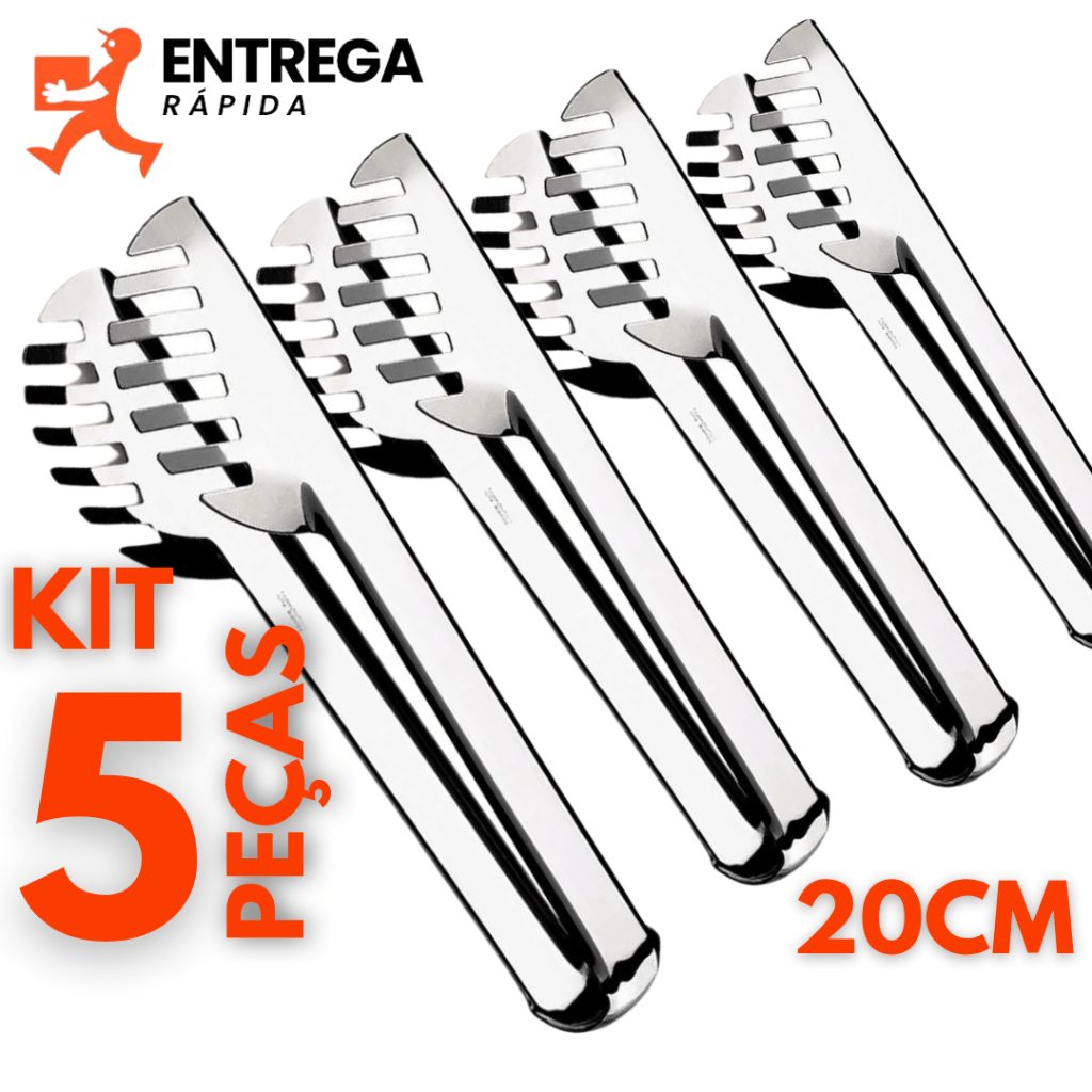Pegador de Macarrão Kit 5 Peças Inox com 20 cm Pegador de Massa Pinça de Alimentos