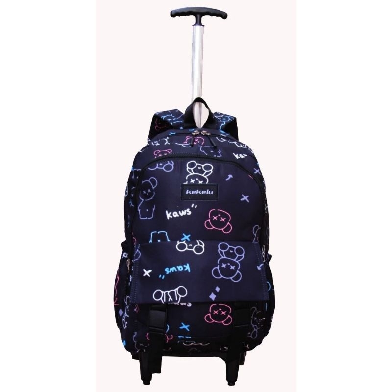 MOCHILA COM RODAS JUVENIL ESTAMPADA...PRETO rosa ,