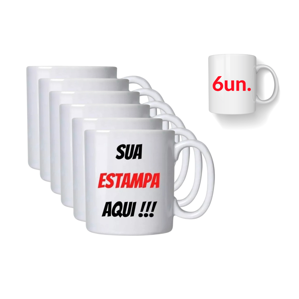 Kit 6 canecas personalizadas com sua arte estampa logo ideia em Oferta na Shopee