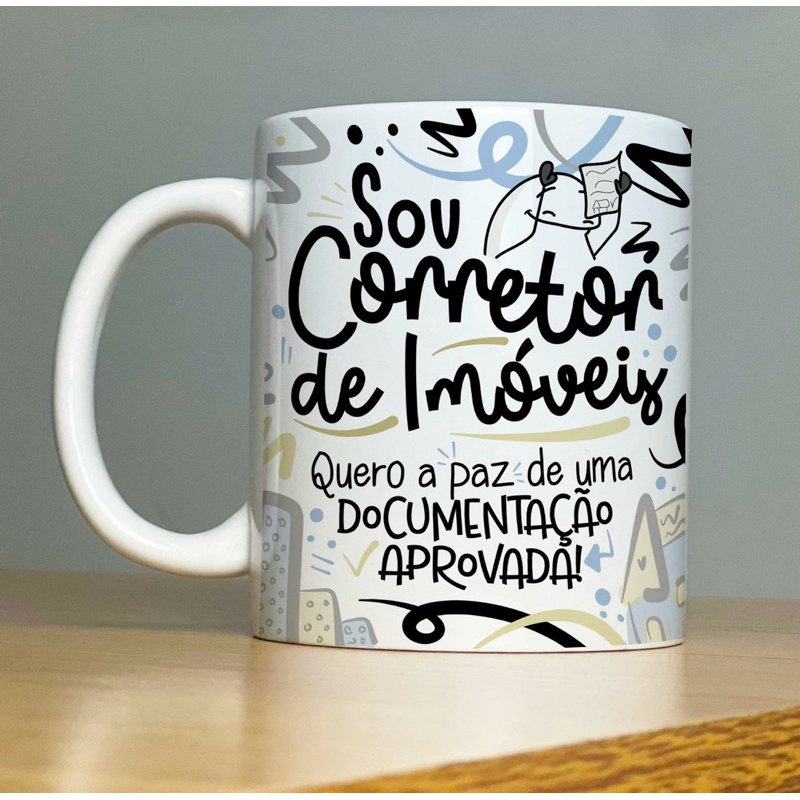 caneca personalizada profissões flork corretora de imóveis e corretor de imóveis