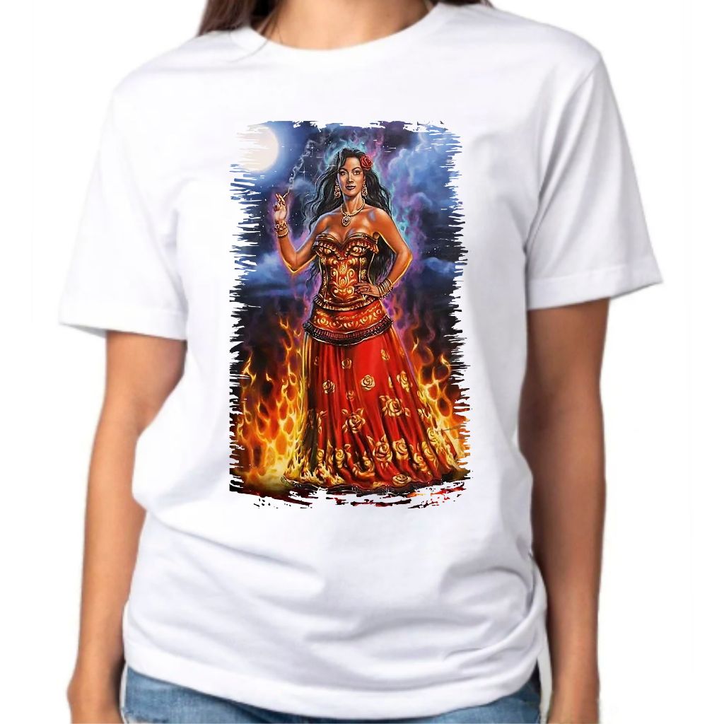 Camiseta Baby Look Raglan Feminina ou Camiseta Raglan Unissex Religião Pomba Gira Maria Padilha 78