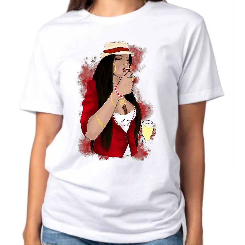 Camiseta Baby Look Raglan Feminina ou Camiseta Raglan Unissex Religião Pomba Gira Maria Navalha 79
