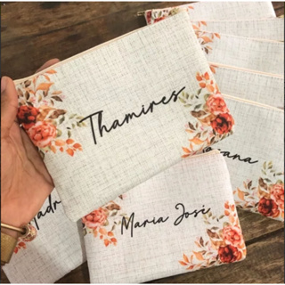2 Necessaire Personalizada com nome estampa Linho, Floral Terracota diversas cores, casamento, madrinhas, noiva em Oferta na Shopee