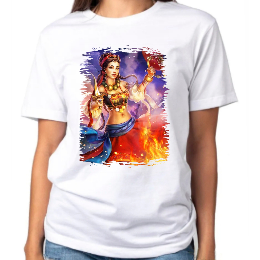 Camiseta Baby Look Raglan Feminina ou Camiseta Raglan Unissex Religião Pomba Gira Cigana Umbanda 89