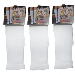 Kit 3 Pares Meia Escolar Colegial 3/4 Emilly Altura do Joelho para Menina 35 a 39 em Oferta na Shopee