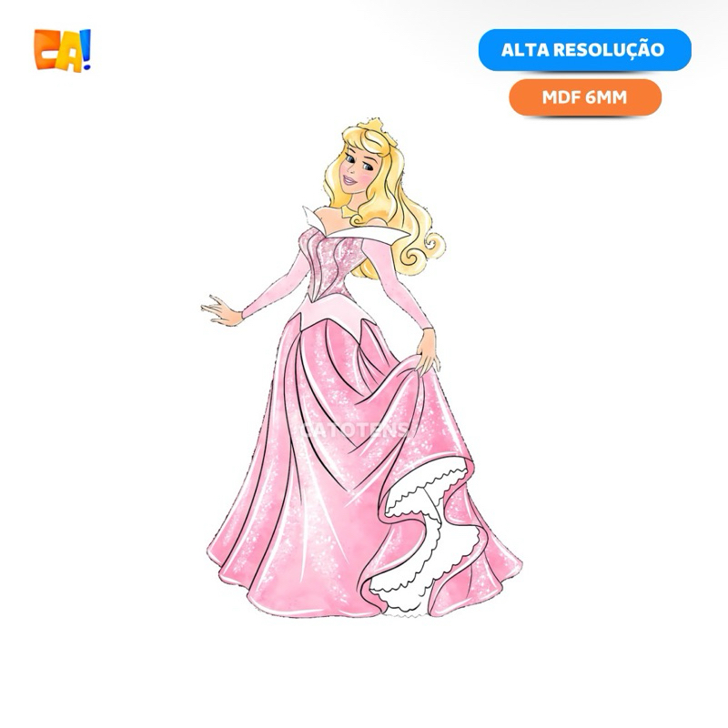 Diaplay de chão MDF 6mm Princesa Aurora aquarela 50cm a 95cm Bela adormecida catotens