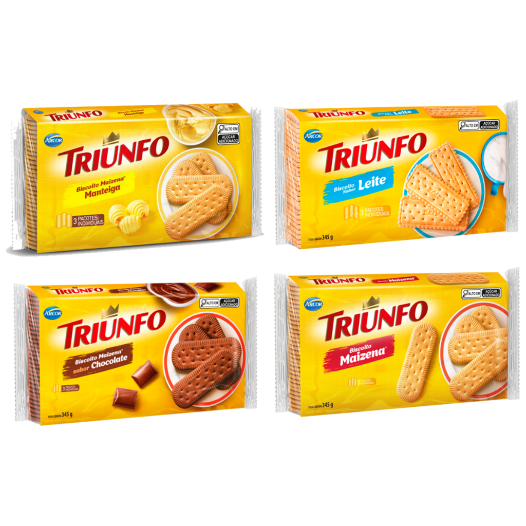 Biscoito Triunfo Maizena, Leite, Maizena Chocolate e Maizena Manteiga 345g - Arcor