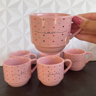 Xícara de chá de porcelana rosa individual decorada para chá 200ml empilhável - caneca xicara de cha