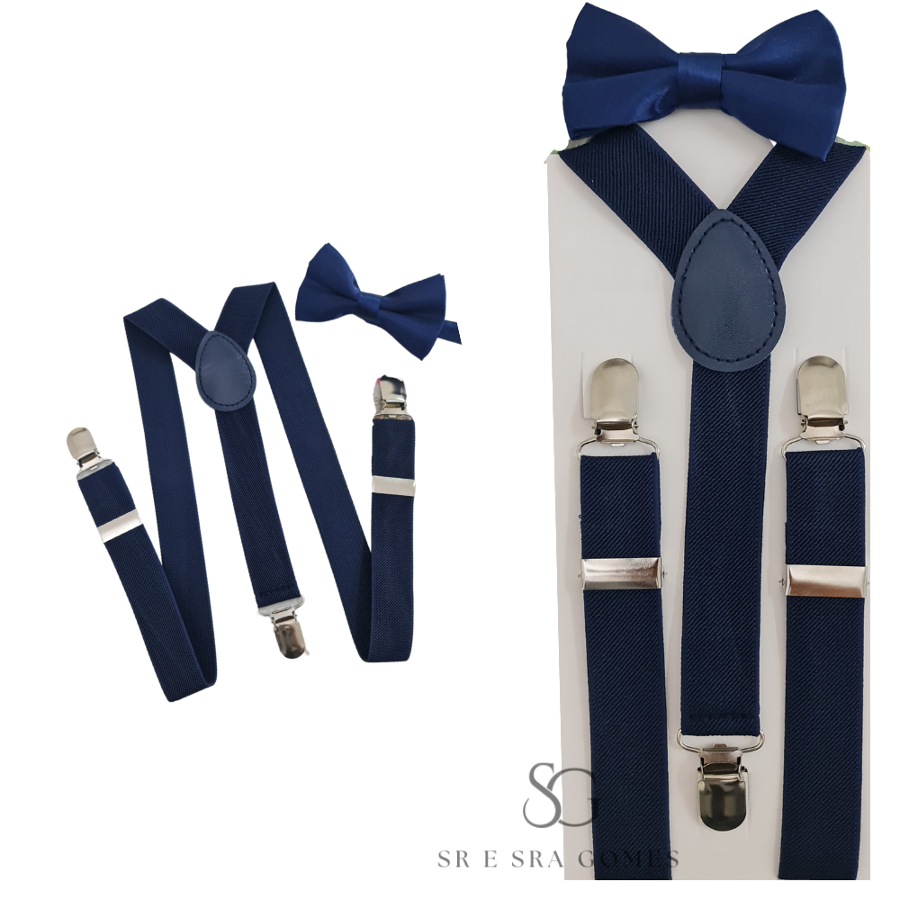 Kit Suspensório Azul Marinho + Gravata Borboleta Infantil