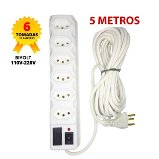 Filtro de Linha Branco 3, 4, 5 e 6 Tomadas Régua Elétrica 3 e 5 METROS em Oferta na Shopee