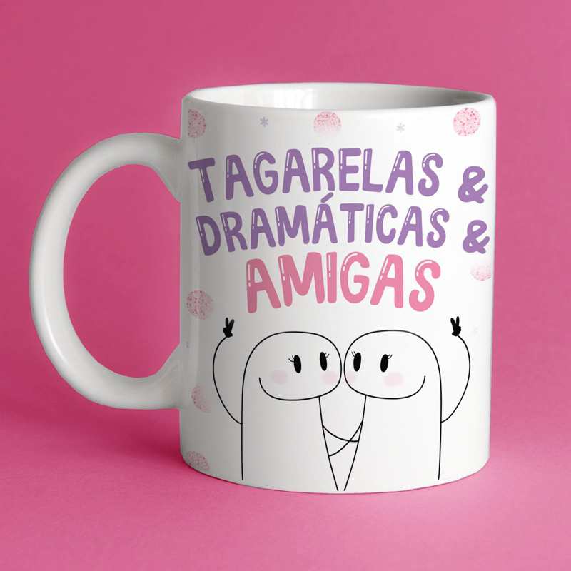 caneca engraçada personalizada flork amizade amigas tagarelas dramáticas e amigas