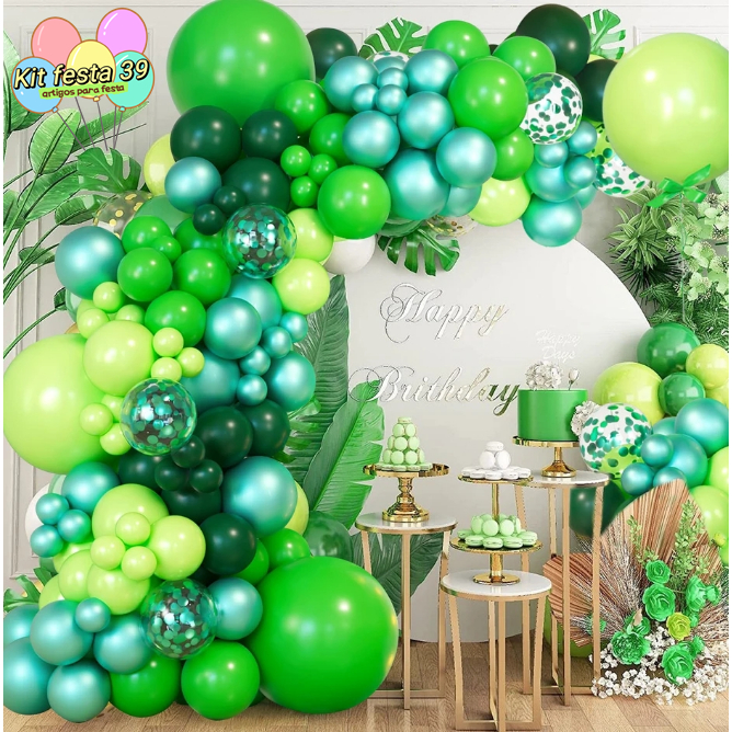 Kit 127 Balões Bexiga Liso Verde bandeira 9 Polegadas + Verde limão + Verde Cromado N5 + Big Verde bandeira Para Festa