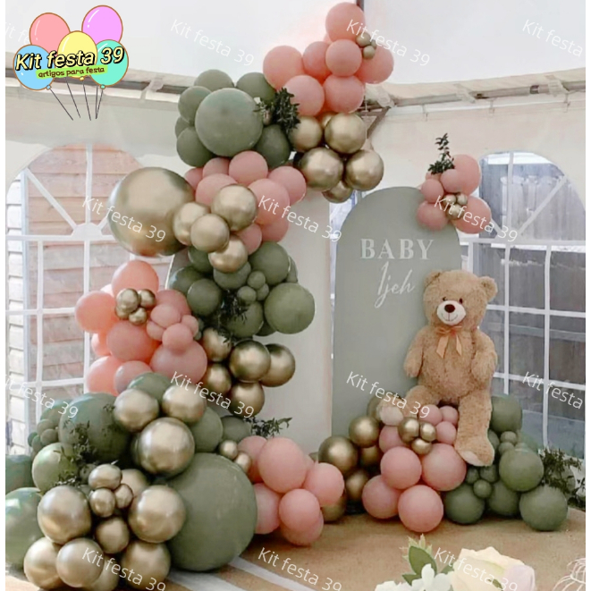 Kit 127 Balões Bexiga Liso Verde Eucalipto N9+Rose N8+ Dourado Cromado N5 + Big Dourado Verde Eucalipto Metalizado Festa em Oferta na Shopee