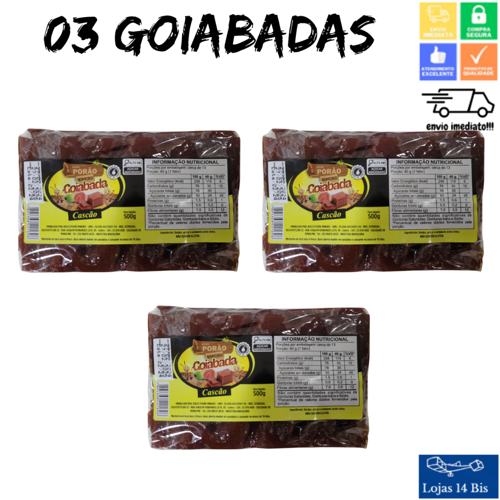03 Goiabadas Cascão Artesanal Porão Mineiro Sem Glúten 500g Sul de Minas em Oferta na Shopee