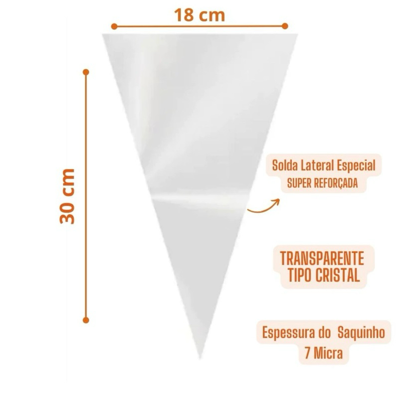 Saco Saquinho Plástico Cone Transparente incolor 18x30 com 100~400 Unidades OFF em Oferta na Shopee