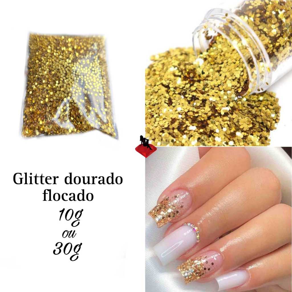 Glitter Flocado Dourado 10g/30g Resina/Unhas/Artesanatos/Maquiagens