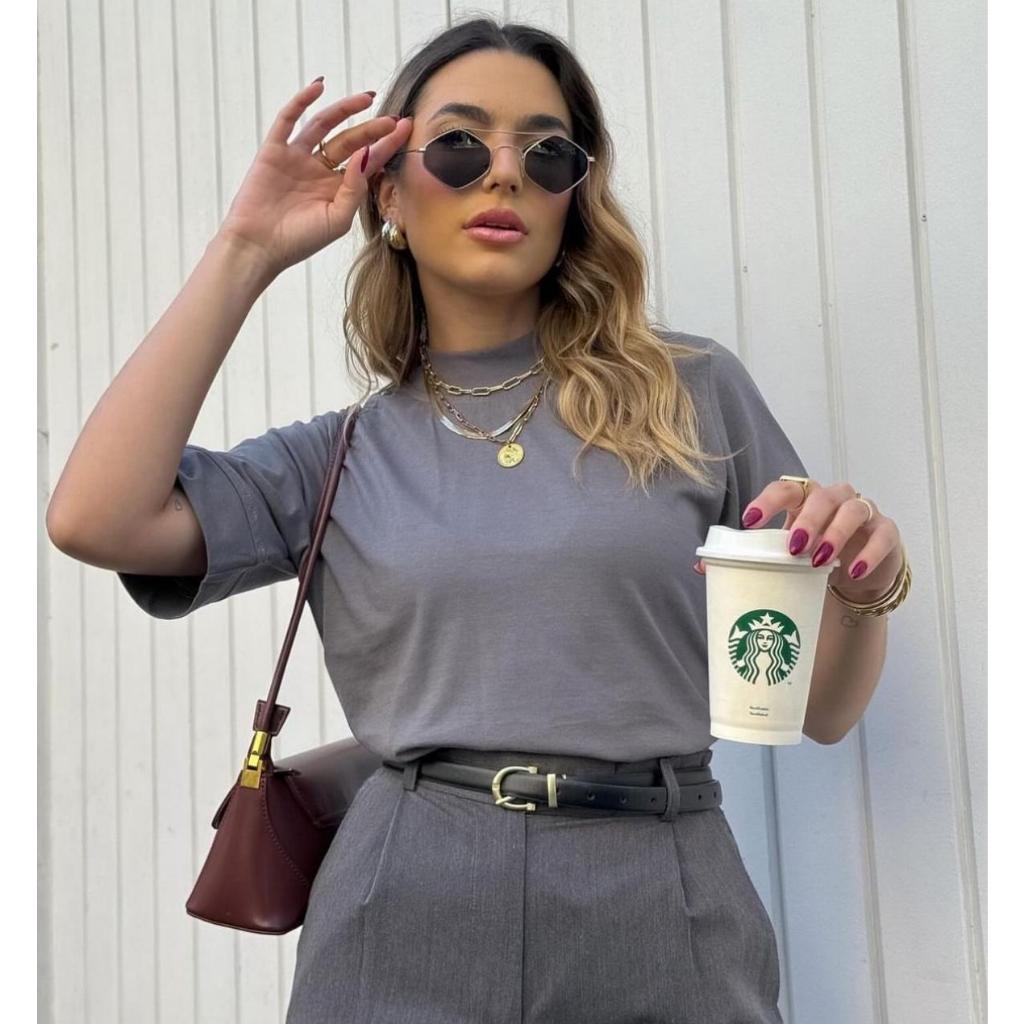 Tshirt Camiseta Feminina Zara Algodão Gola Alta