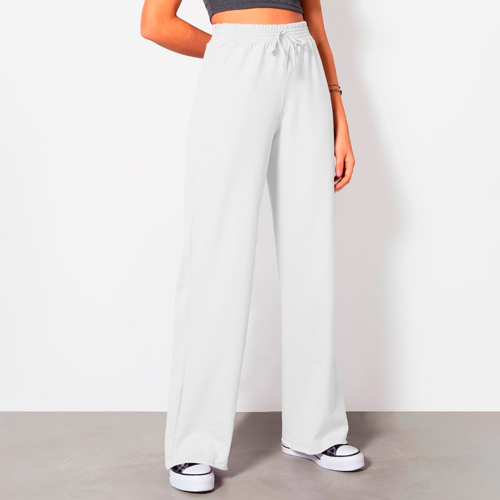 Calça Moletom Wide Leg Plus Size Pantalona Branca Estruturada Flare Cós Largo Tendência Casual em Oferta na Shopee