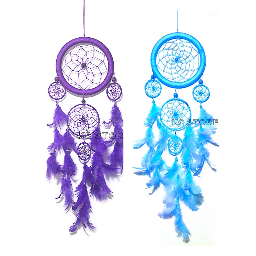 Filtro Dos Sonhos penas roxo Azul Turquesa apanhador 40cm - 43cm 3 aros medio pequeno decoração