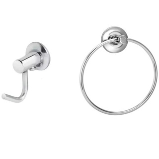 Kit 01 Toalheiro Cabide Simples Inox + 01 Porta Toalha Argola Oval Metal em Oferta na Shopee