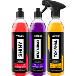 Kit Pneu Pretinho Shiny Brilho Intenso + Restaurax Revitalizador de Plásticos + Cera Tok Final Vonixx
