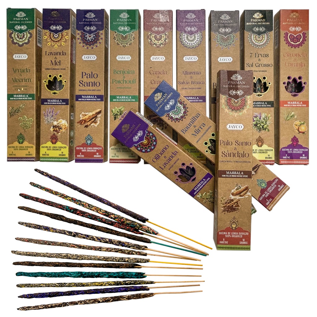 Kit Incenso Natural Parman Collection Organico Indiano Massala Palo Santo Benjoim Insenso Importado
