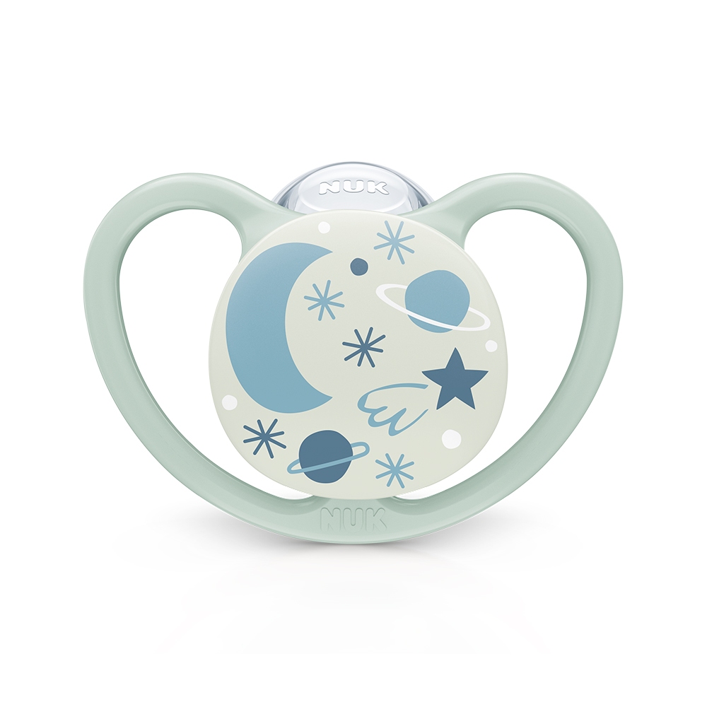 CHUPETA NUK FASE 3 ACIMA DE 18 MESES SPACE GLOW NEUTRAL BRILHA NO ESCURO SILICONE ORTO