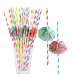 KIT 6~60 Canudo Guarda-Chuva de PAPEL Para Drinks BIODEGRADAVEL Canudo Festa Tropicall