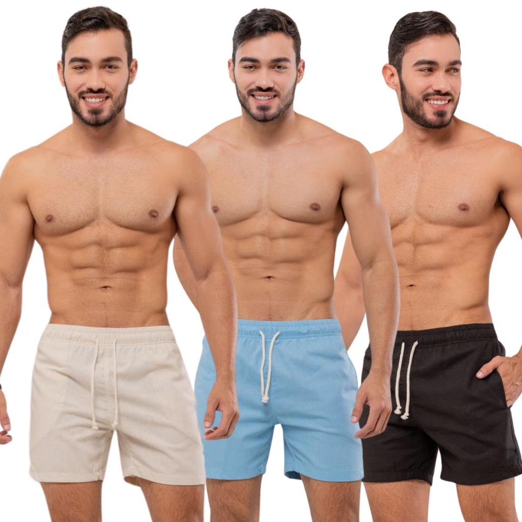 Short Linho Masculino mauricinho Casual algodão premium modelo curto bermuda sarja