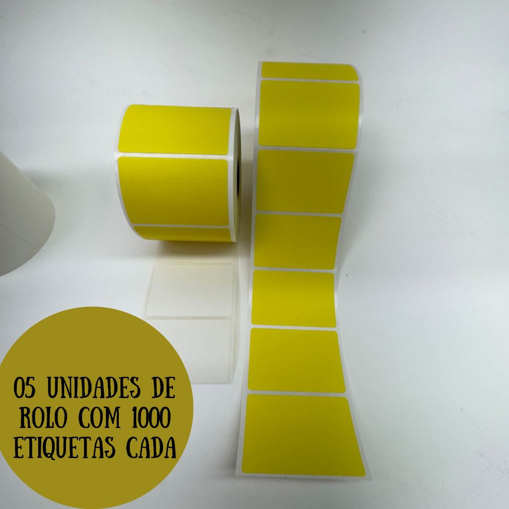 05 ROLOS 5.000 ETIQUETA TERMICA AUTOCOLANTE AMARELA 6X4CM