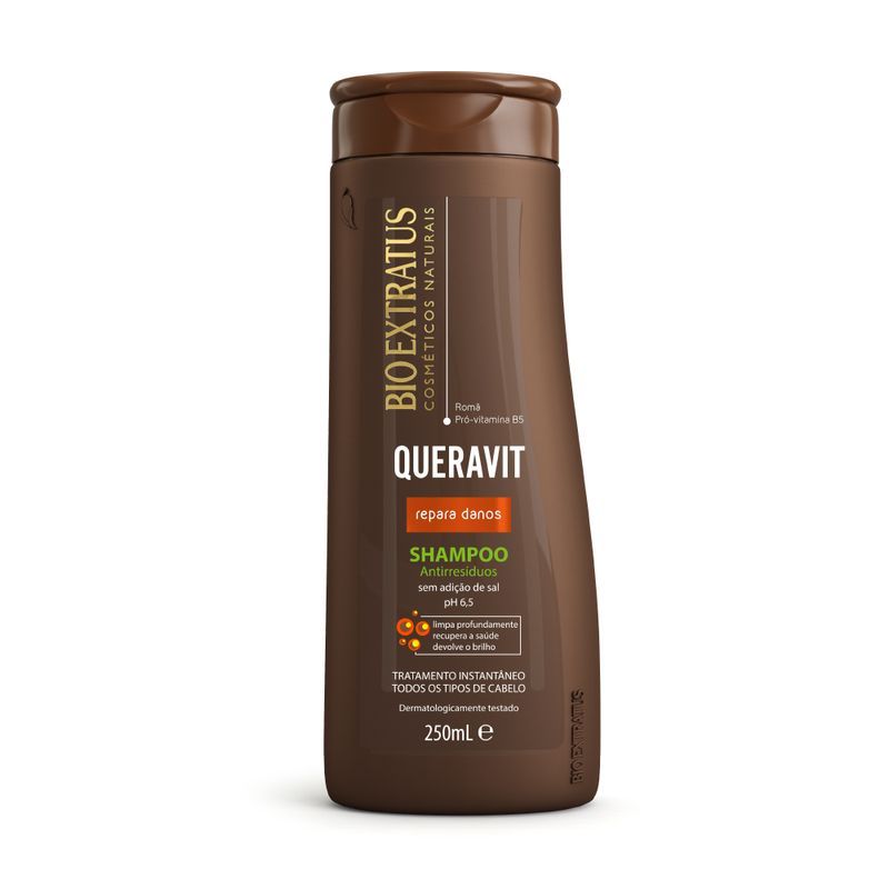 Shampoo Bio Extratus Antirresíduos Queravit 250mL para todos os tipos de cabelos, tratamento instantâneo com Romã e Pró-Vitamina B5