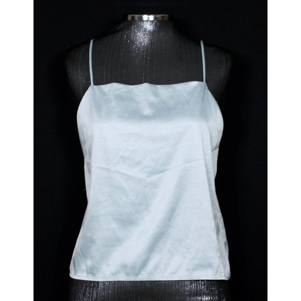 Blusa feminina cetim cropped azul claro - Veste M - Ref. 1952 (brechó)