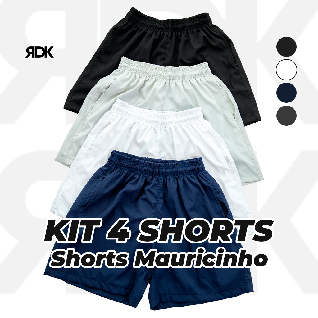Kit 4 Shorts Mauricinho em Tactel Liso com Elástico e Cordão
