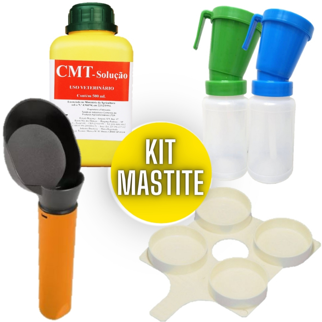 Kit Teste Mastite Solução CMT Caneca Cartucheira Raquete Copo Desinfetar Teta Vaca Úbere Bovino Gado Ordenha