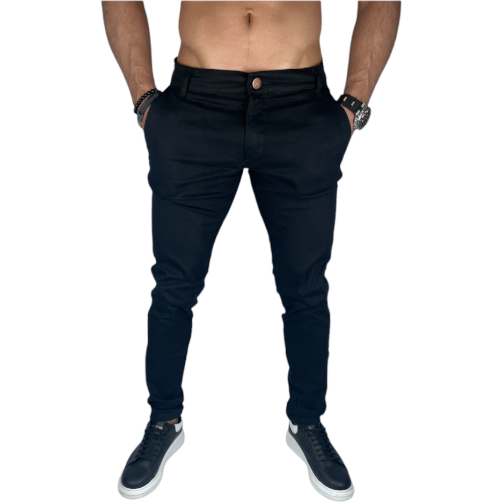 Calça Social Sport Fino com Bolso Embutido Skinny Alfaiataria Fecho de Ziper e Botão Tradicional