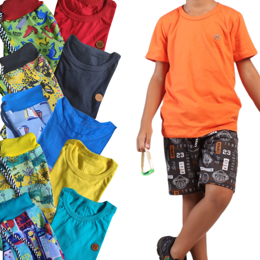 Conjunto Infantil Menino Camiseta 100% algodão + Bermuda Moletom Premium 2 – 6 Anos Verão