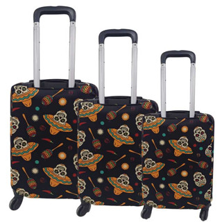 Capa Mala Viagem Estampada Preta Caveira Mexicana Proteção Fecho Duplo Tecido Suplex lavável