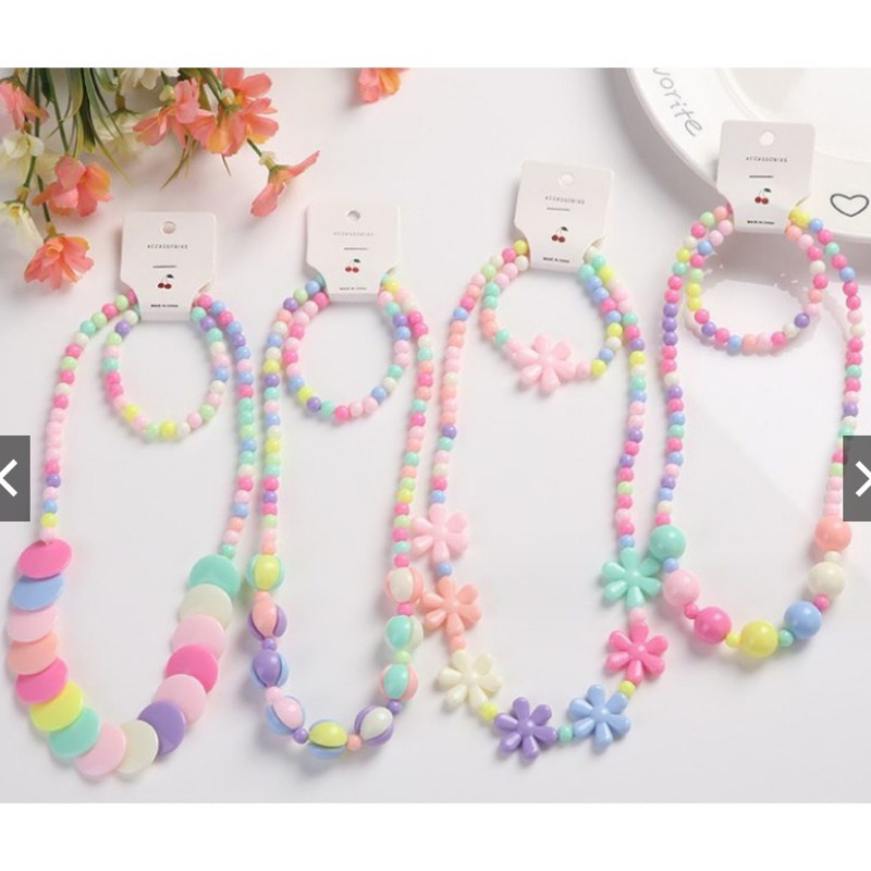 Kit Colar e Pulseira Feminina Miçanga Infantil Alta Qualidade Sortido