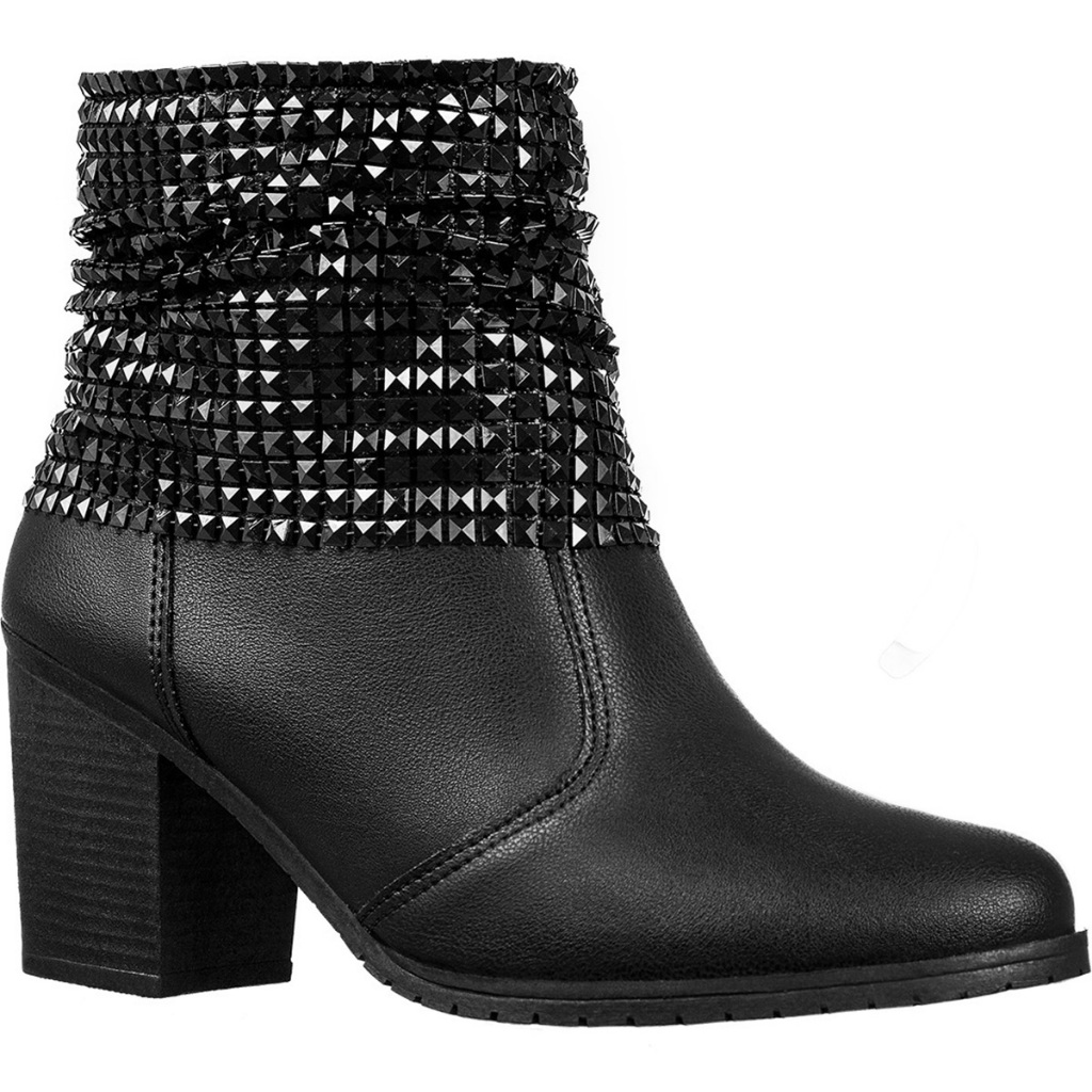 Bota Feminina GiGiL Salto Grosso Baixo Cano Curto Detalhe Manta Colarinho Brilho Zíper Macio - Women Shoes