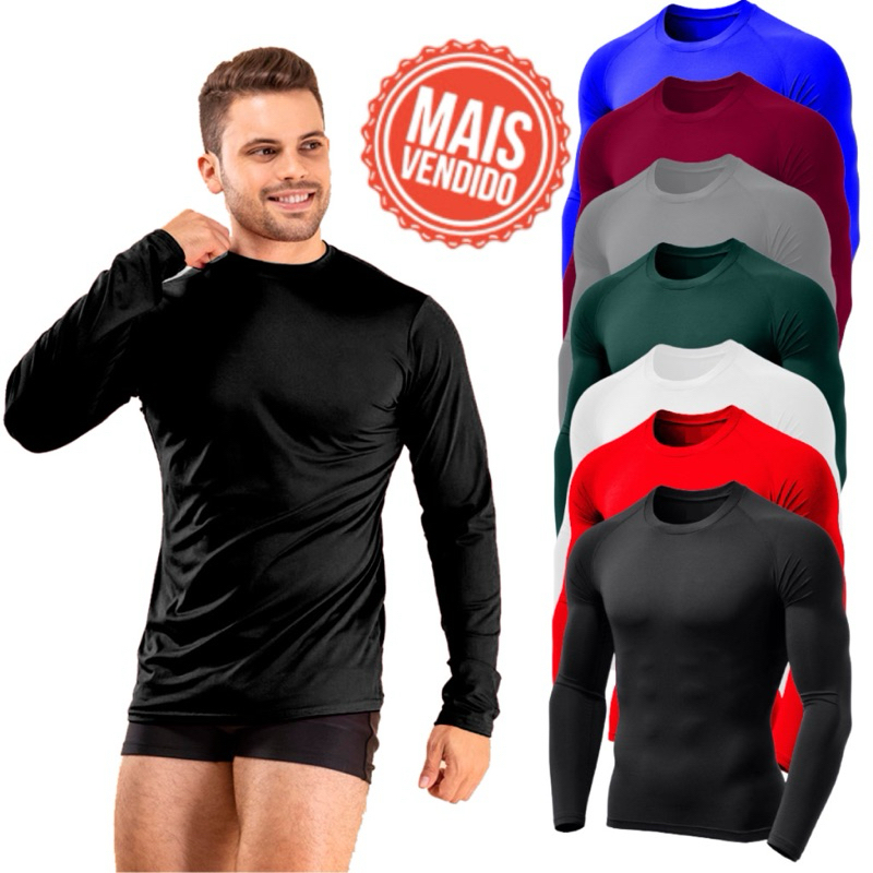 Camisa Térmica Proteção Uv 50+ Segunda Pele Camiseta Blusa Malha Fria Unisex Academia Mang...