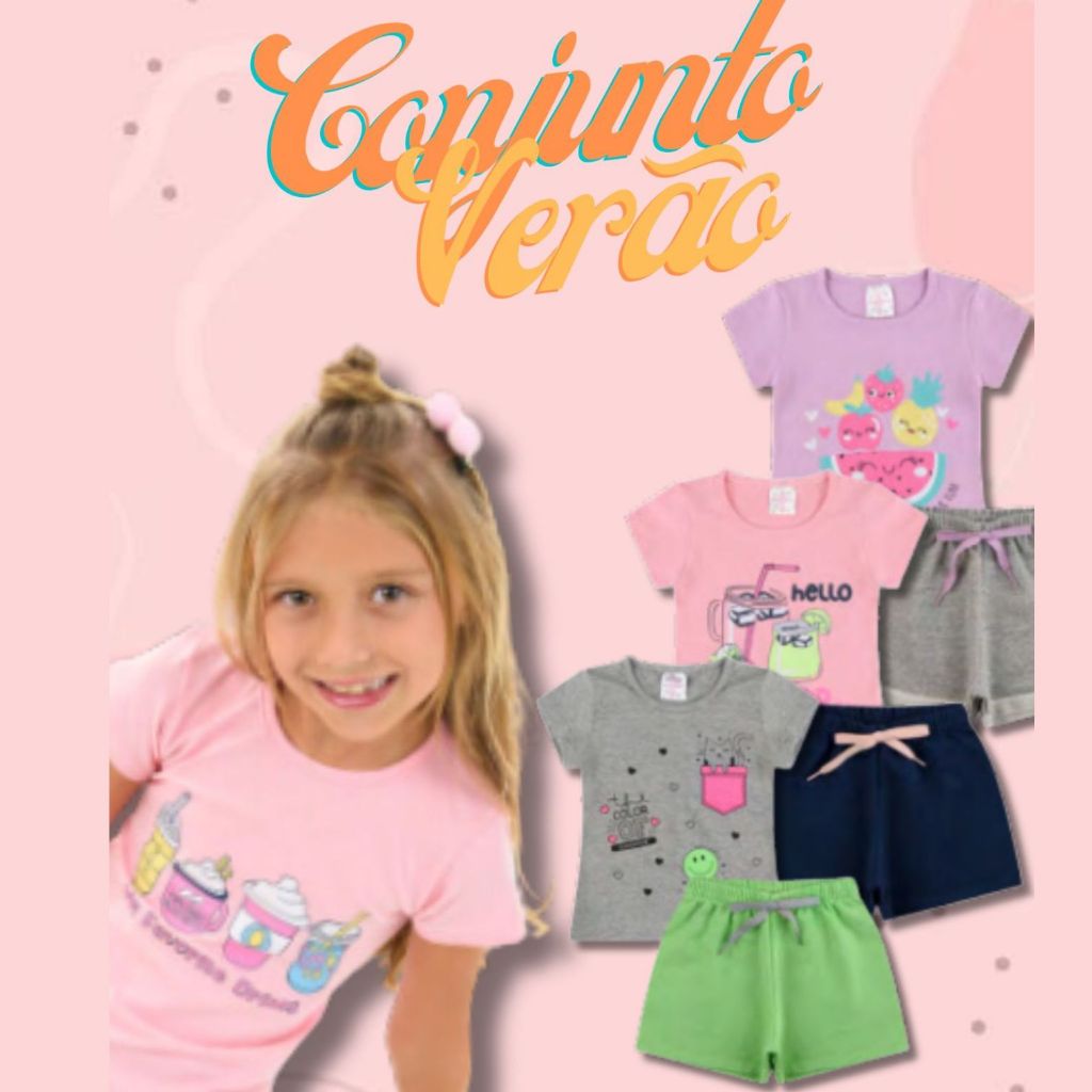 KIT 2 Conjuntos Infantil   Menina ou Menino Arrumadinho's MANGA CURTA Conjunto do 1 ao 8 Verão ESTAMPAS SORTIDAS