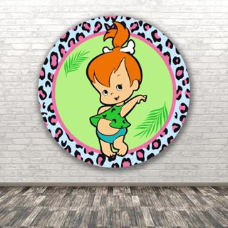 Painel Redondo Tematico Pedrita e BamBam flintstones Desenho Descoração Festa Evento Cenario Fotografico Malha Sublimada em Oferta na Shopee