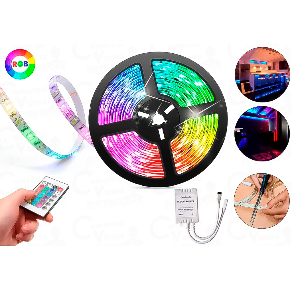 Fita Led RGB Colorida 5 Metros Rolo Completa 15 Cores Com Controle