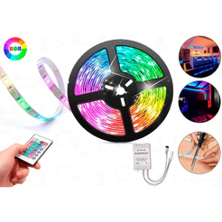 Fita Led RGB Colorida 5 Metros Rolo Completa 15 Cores Com Controle
