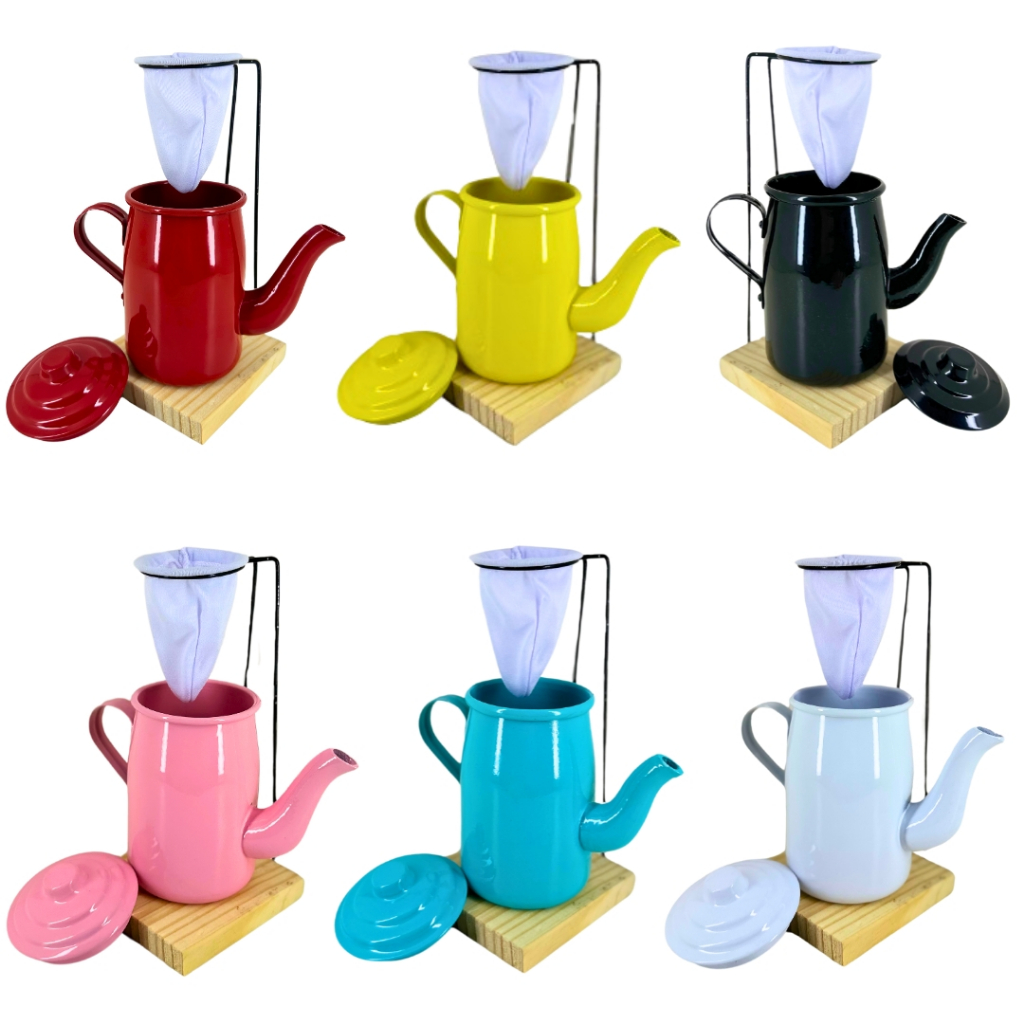 Kit Café Gourmet Mini Bule Alumínio 400ml Suporte C Coador