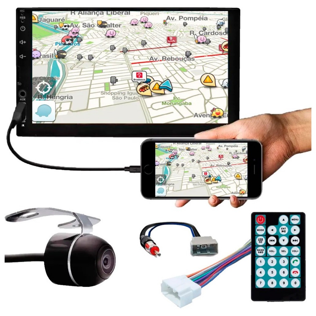 Multimídia 7" Polegadas Versa e March 2012 à 2021 Espelhamento Bluetooth USB SD Card + Interface Volante + Chicotes