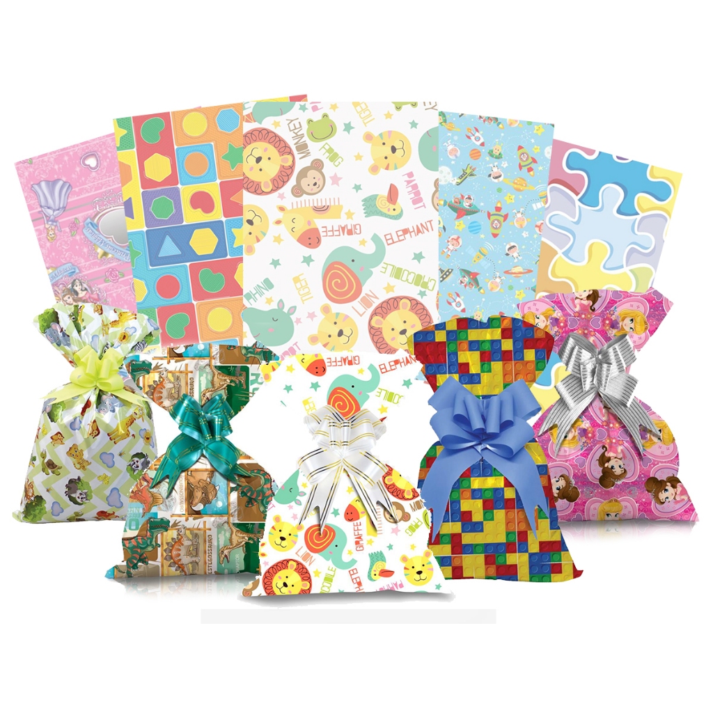 EMBALAGEM DE PRESENTE METALIZADO INFANTIL 20X30 100 UNIDADES em Oferta na Shopee