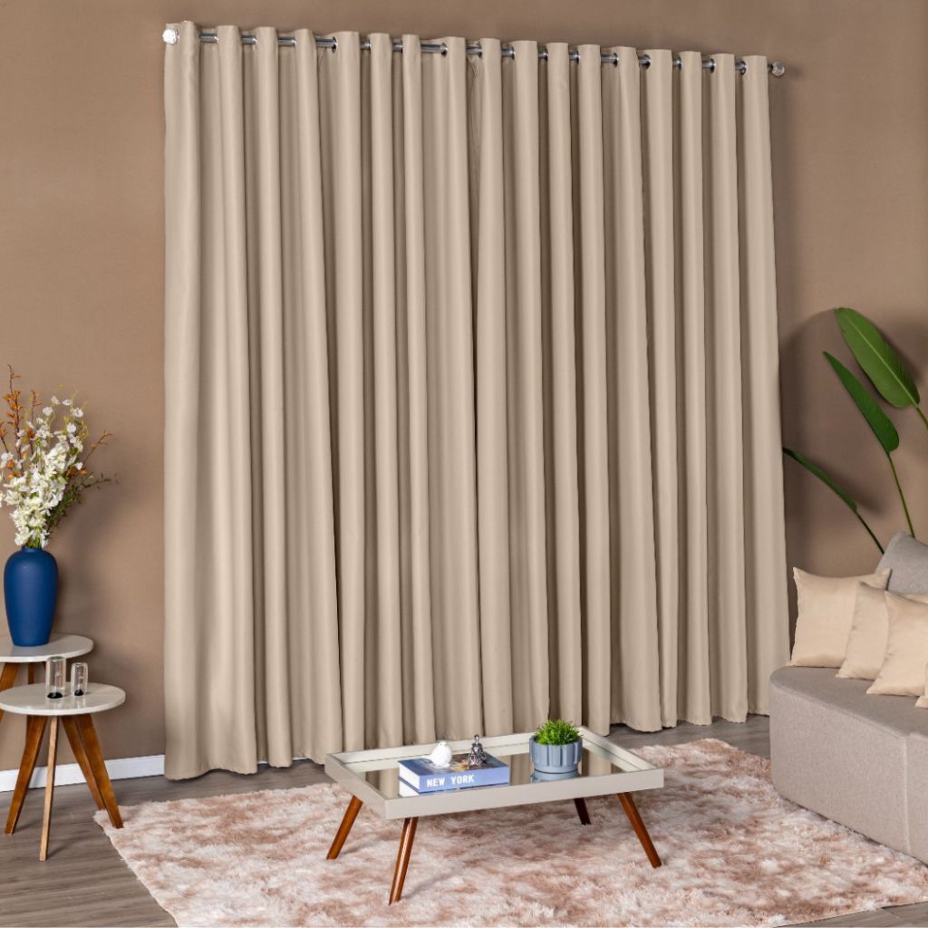 Cortina Blecaute Tecido Duplo Inclui Ilhoses Cromados Cores Neutras Básicas Elegantes em Oferta na Shopee