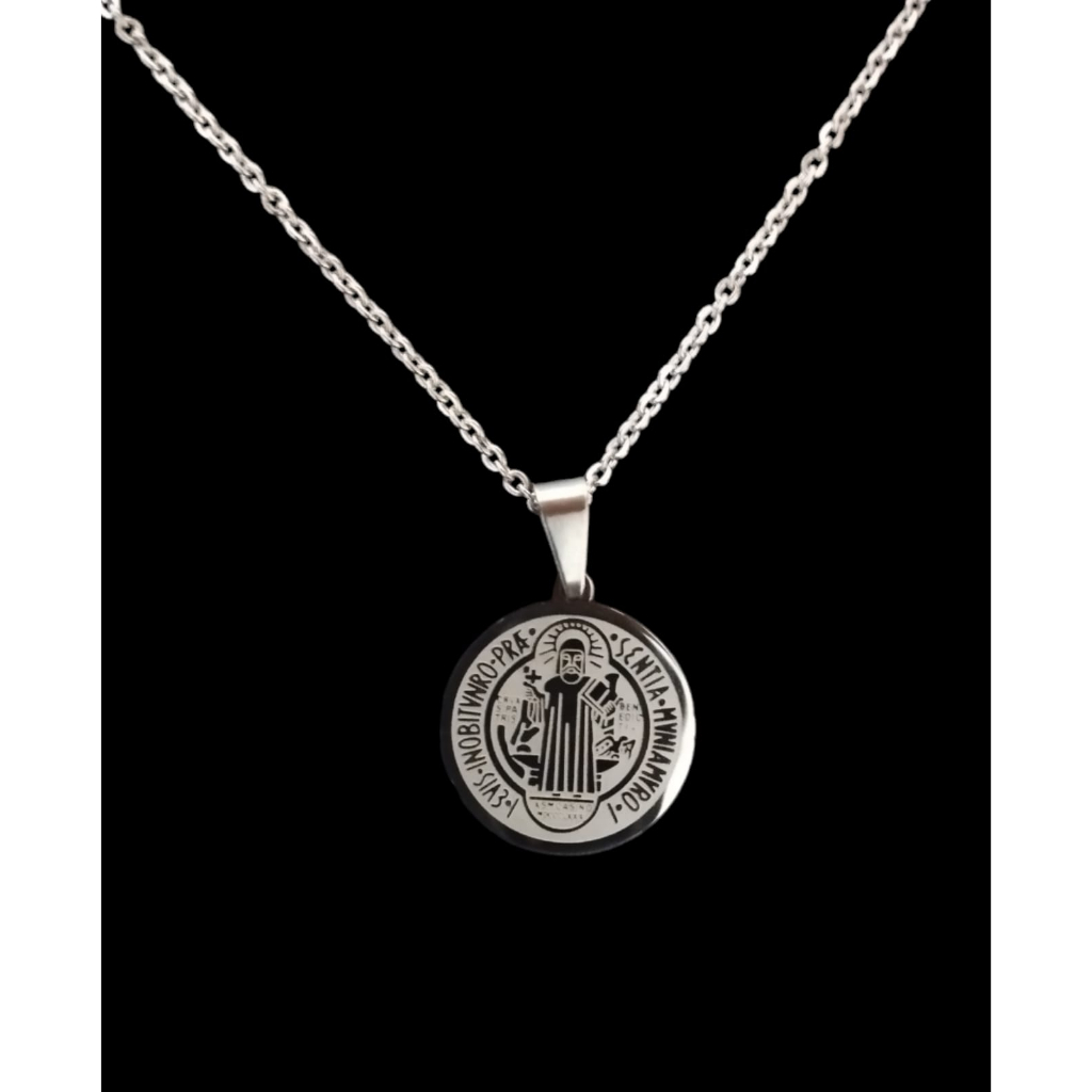 Corrente Fina Aço Inox 50cm com Pingente Medalha São Bento 2cm –Colar Unissex Resistente e Antialérgico em Oferta na Shopee