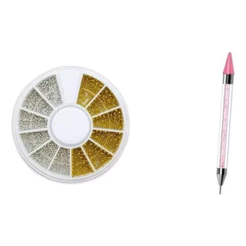 Disco Caviar 1mm Prata e Dourado + Caneta Pega Strass